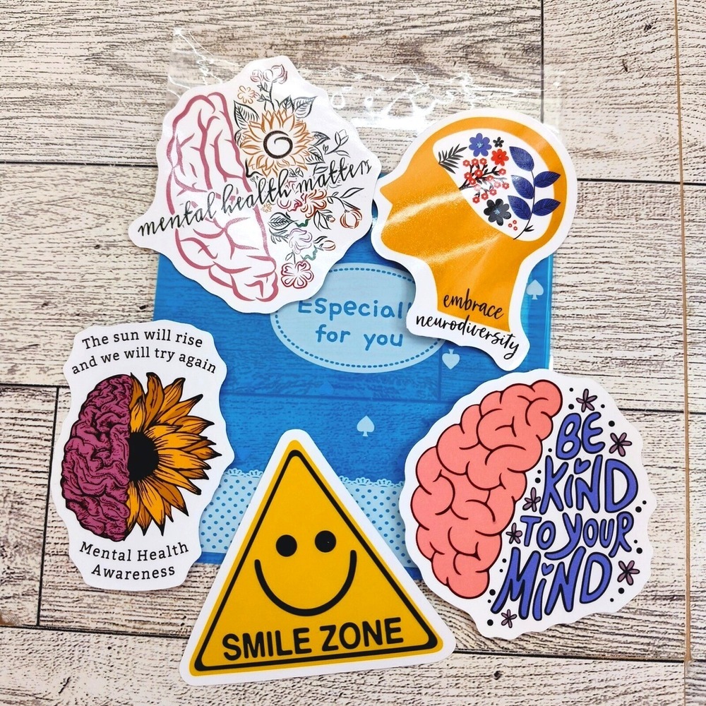 Mental Health Stickers - Smile Zone Awareness Neurodiversity Kind Mind - 5pc Set